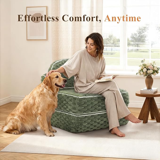 COLAMY Folding Sofa Bed, 3-in-1 Convertible Sleeper Chairs with Pillow,Back Support, Fuzzy Fabric Floor Couch Bed for Adults, Boneless Couches Living Room, Bedroom, Apartment, Green