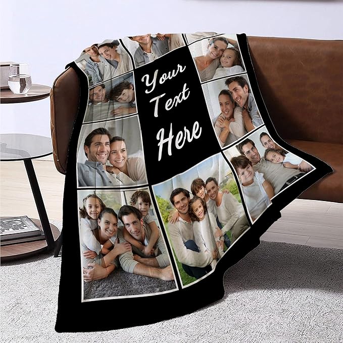 Funny DIY Custom Blanket with Picture Text Customized Blankets Customizable Photo Blanket Personalized Fathers Day Mothers Day Valentine's Birthday Gifts for Mom Dad Girlfriend Boyfriend Man Women