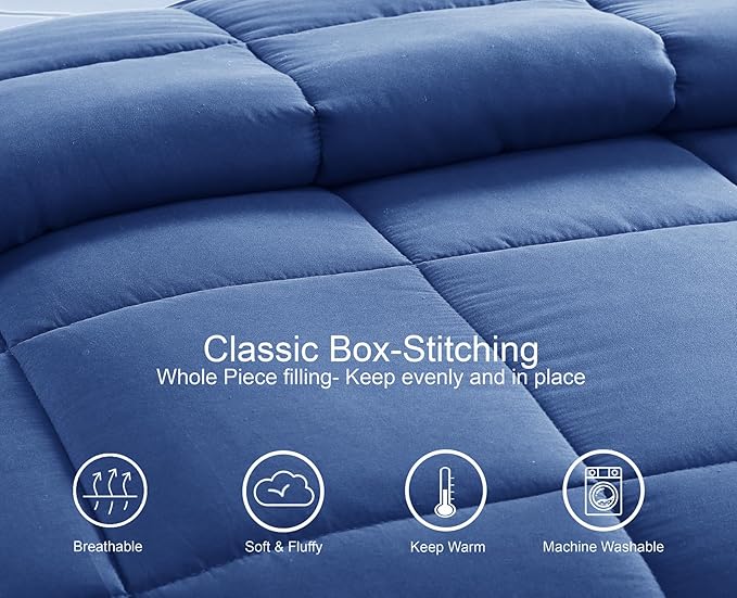 Casa Platino Bedding Comforters Twin Size - Super Soft Duvet Insert with 8 Tabs - Comfy & Cozy All Season Twin Size Quilted Comforter - Down Alternative Premium Bed Comforters - 66"x88", Dark Blue