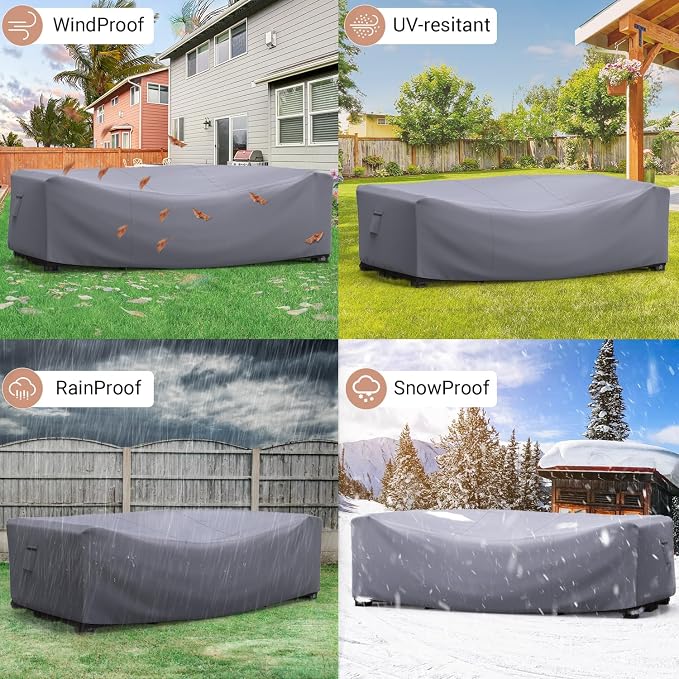 Mrrihand Heavy Duty Patio Furniture Covers, Outdoor Furniture Covers Waterproof Sectional Sofa Set , Patio Table and Chair Set Cover 111"L×74"W×28"H,Grey - Image 6