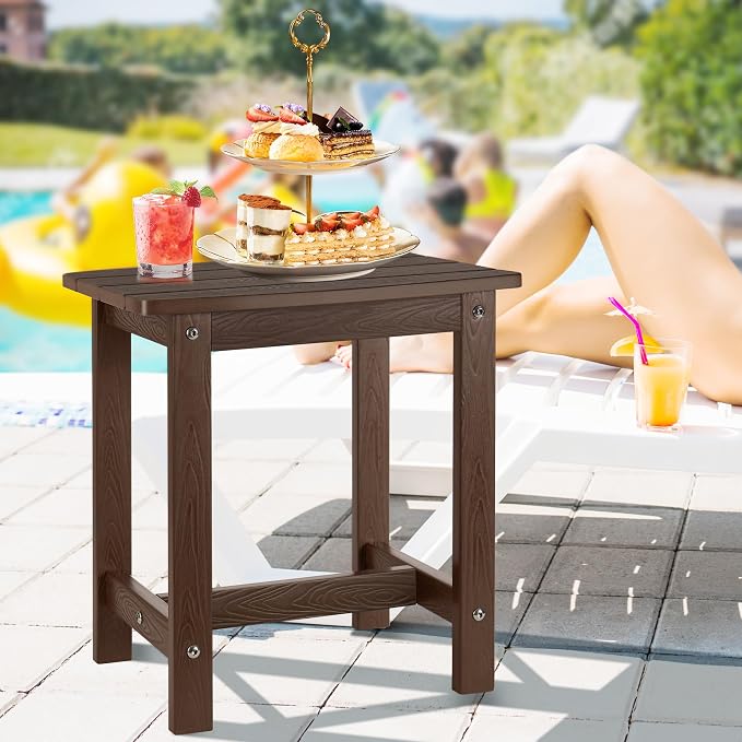 Y&M Outdoor Side Table, HIPS Adirondack Small Single Table, Waterproof Square Outside Table, Balcony Modern End Tables for Patio, Pool, Beach, Porch, Deck, Indoor or Outdoor Use (Coffee, 2 Pack) - Image 2