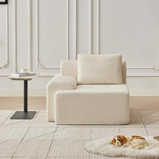 Modular Sectional Sofa with Movable Ottoman, 1 Seat Deep Seat Couch with 1 Pillow, Comfy Cloud Sectional Sofa for Living Room, Bedroom and Apartment (White, 1 Left)