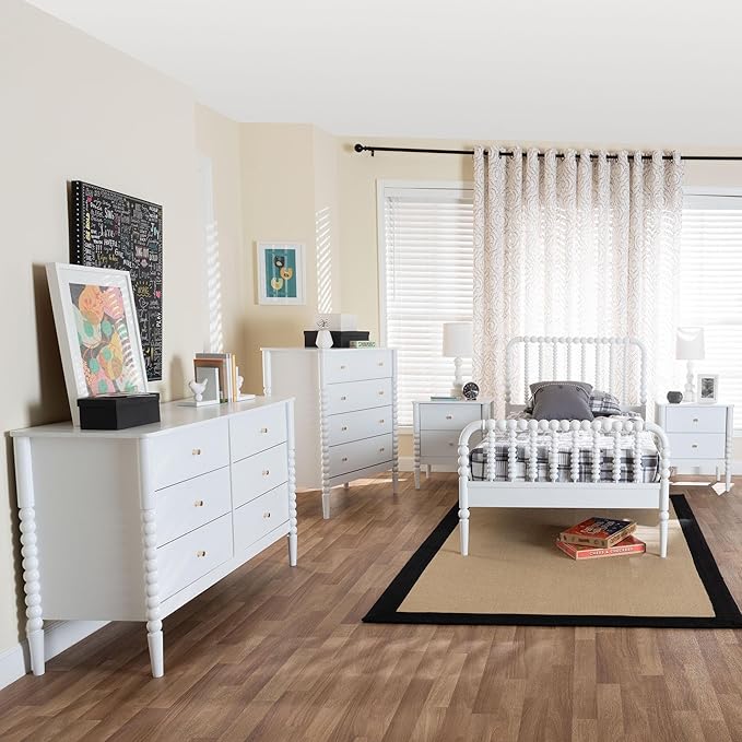 Baxton Studio Lucera Bobbin Wood Bedroom Set, 5-Piece, Twin, White