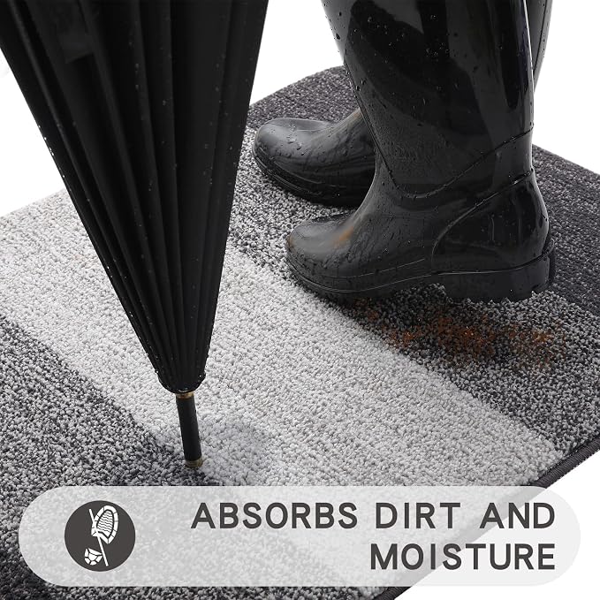 Kitinjoy Indoor Outdoor Door Mat, 30x17 Non-Slip Absorbent Dirt Trapper, Low-Profile Washable Inside Entrance Front Floor Mat, Sturdy Soft Entry Doormats for Entryway, Grey - Image 2