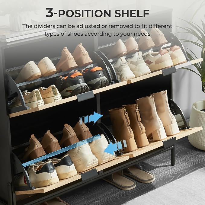 Shoe Cabinet Storage with 4 Flip Drawers, Narrow Hidden Shoes Organizer Cabinet for Entryway, Freestanding Slim Shoe Rack Front Door Entrance(Oak&Black) - Image 6