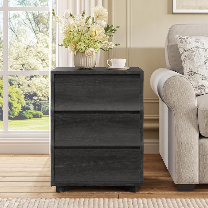 Black Nightstand Set of 2, Night Stand with 3 Drawers, Modern Nightstand with Large Storage, Silent Slides, Wooden End Side Table, Bedside Table with 3 Drawers for Bedroom - Image 8