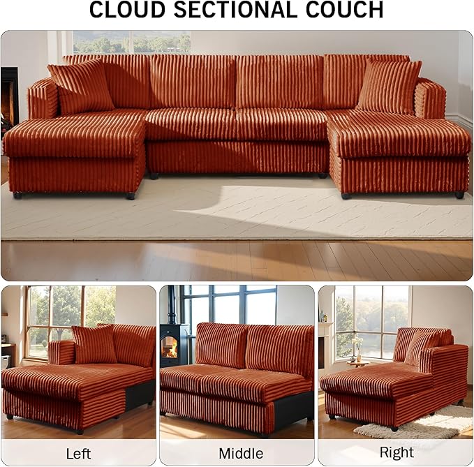 123" U-Shaped Modular sectional Sofa, Two L-Shape Chaise with 2 Cloud Couch sectional with Two Pillows, couches for Living Room (Darkbrown)