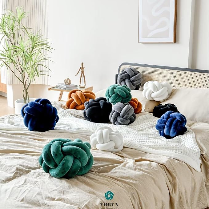 Knot Pillow Ball, Soft Decorative Throw Pillows Cushion, 11 Inch Round Plush Knotted Pillows Navy Blue Pillow, Modern Home Throw Knot Decorative Cushion for Bedroom, Sofa, Couch