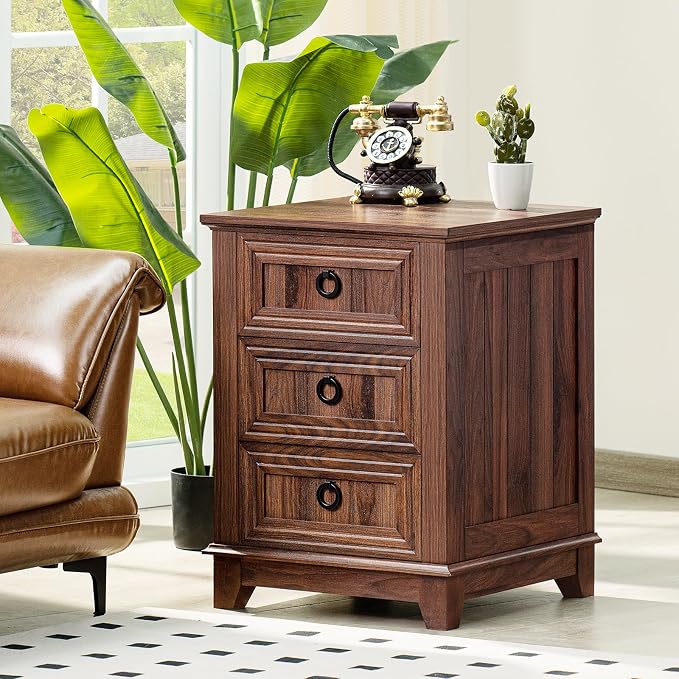 Joaxswe Farmhouse Nightstand Set of 2, 18 Inch End Table with 3 Drawer Metal Handle, Dresser for Bedroom, Sofa Bed Side Table Chest of Drawers,Wood Night Stand Cabinet for Organizer, Living Room-Brown - Image 8