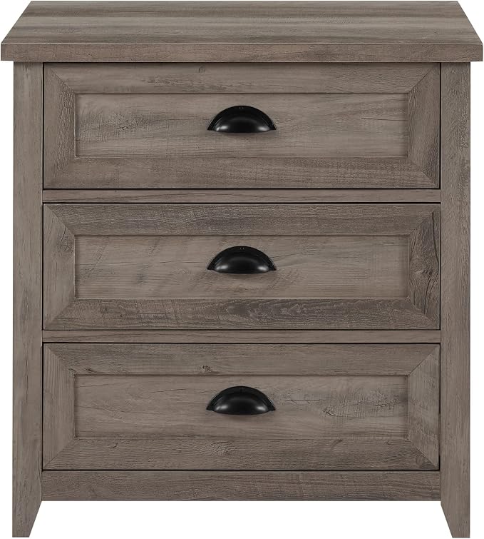 Walker Edison Hazel Modern Farmhouse 3 Drawer Framed Nightstand with Half-Moon Handles 25 Inch Grey Wash - Image 6