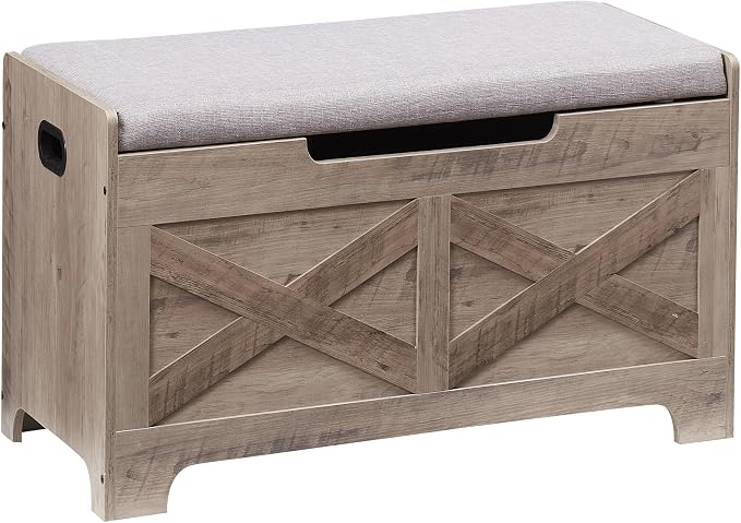 GarveeHome 39.4 in Storage Chest, Wooden Storage Bench with Safety Hinges, Easy Assembly, Large Shoe Bench for Entryway, Living Room, Bedroom by GarveeHome