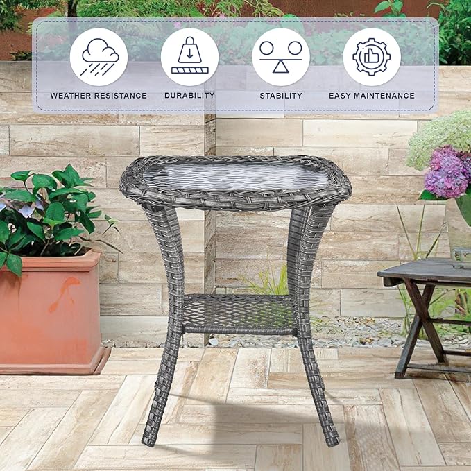 Swivel Patio Chairs sofa Set of 5 with 6" Thick Cushion - Wicker Outdoor Swivel Rocker Patio Chair ,Sofa/Glass coffee table, High Back Comfortable Outdoor Glider Chairs - Grey Wicker | Grey Cushions