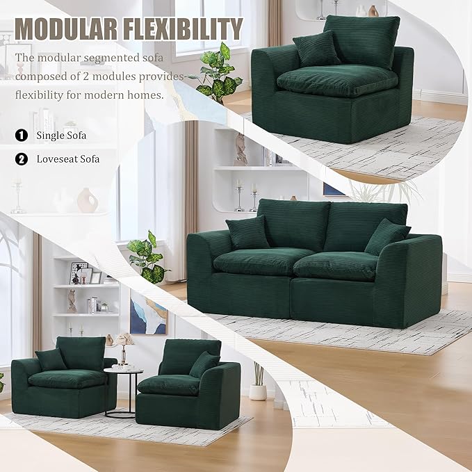 80.3" Cloud Loveseat Boneless Sofas for Living Room, 2 Seaters Modular Foam Cloud Sofa Couches, 2 Seat Compression Foam Couch with Toss Pillows, No Assembly Required