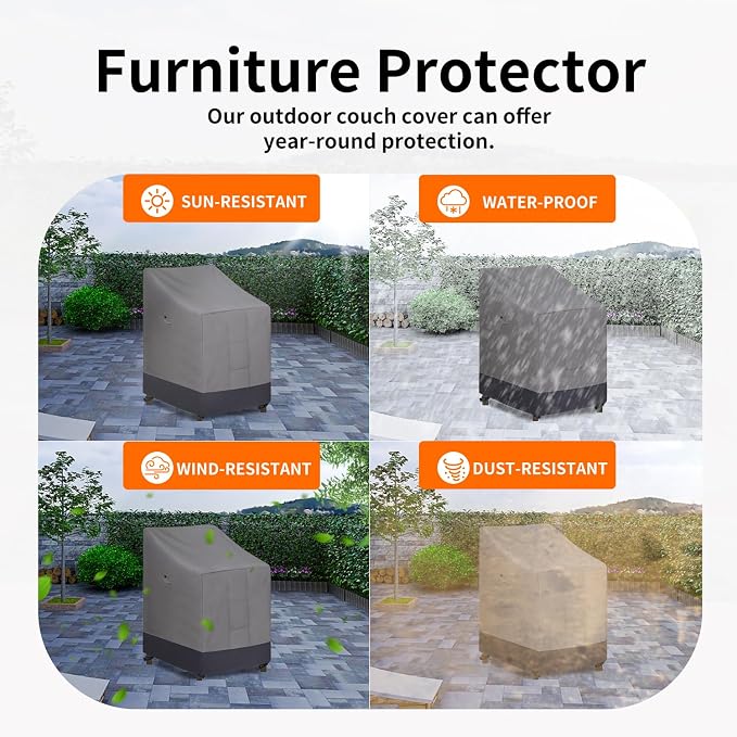Easy-Going Heavy Duty Outdoor Stackable Chair Cover, Waterproof Patio Chair Cover, Windproof Outdoor Furniture Cover with Air Vent (2 Pack-28Wx36Dx47H inch, Gray/Dark Gray) - Image 5