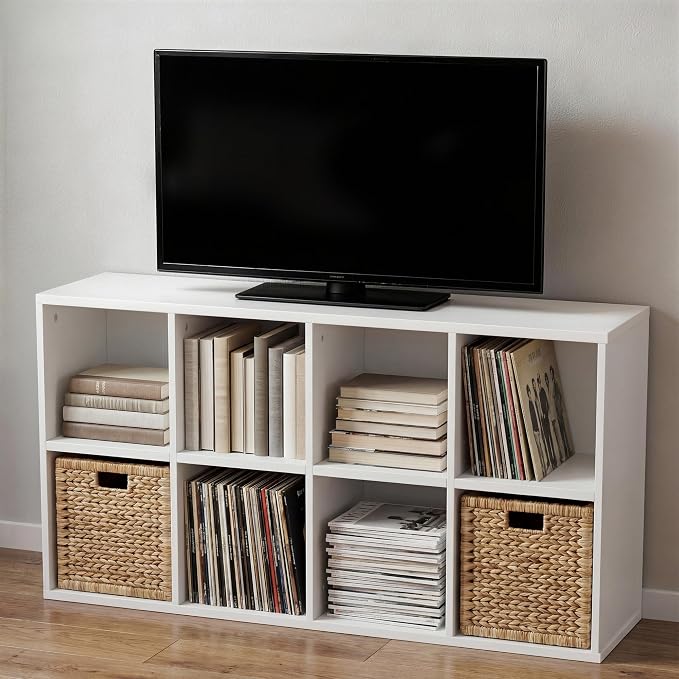 YESHOMY Modern TV Stand for Televisions up to 55 Inch, Mind Century Entertainment Center with 8 Open Shelves for 32/43/50/55 Inchs TVs, Media Furniture for Living Room, White - Image 7