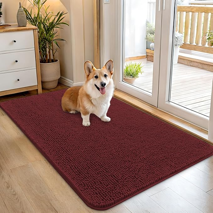 OLANLY Dog Door Mat for Muddy Paws 45x27, Absorbs Moisture and Dirt, Absorbent Non-Slip Washable Doormat, Quick Dry Chenille Mud Mat, Entry Indoor Entryway Carpet for Inside Floor, Caramel Russet by OLANLY