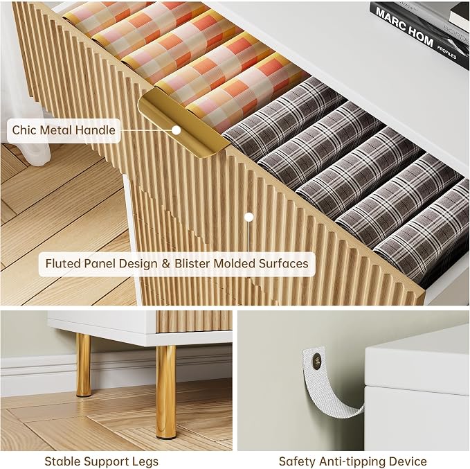 GarveeHome Natural Dresser, Modern 3 Drawer Dresser for Bedroom with Gold Handle and Large Drawer, Wood Double Chest of Drawers and Storage Organizer for Living Room, Hallway, Entryway - Image 7