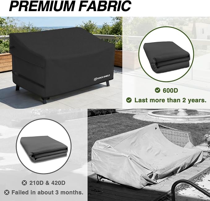 Porch Shield Waterproof Outdoor Furniture Sofa Cover – Patio 2 Seater Loveseat Cover 60W x 35D x 35H inch, Black - Image 5