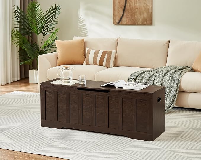 VANKILEY 51.2" Storage Chest Extra Large,Storage Bench with 2 Safety Hinges,Shoe Bench,51.2 * 15.7 * 19.1 inches,Wooden Trunk for Bedroom,livingroom,entryway,Supports 220 lb,Easy Assembly(Espresso). - Image 4