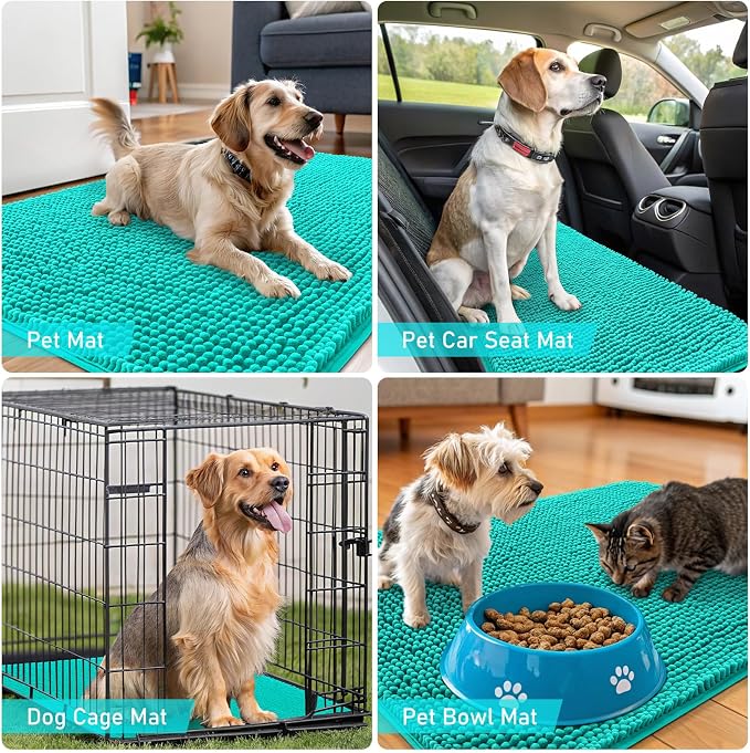 OLANLY Dog Door Mat for Muddy Paws 30x20, Absorbs Moisture and Dirt, Absorbent Non-Slip Washable Doormat, Quick Dry Chenille Mud Mat for Dogs, Entry Indoor Entryway Carpet for Inside Floor, Teal - Image 7