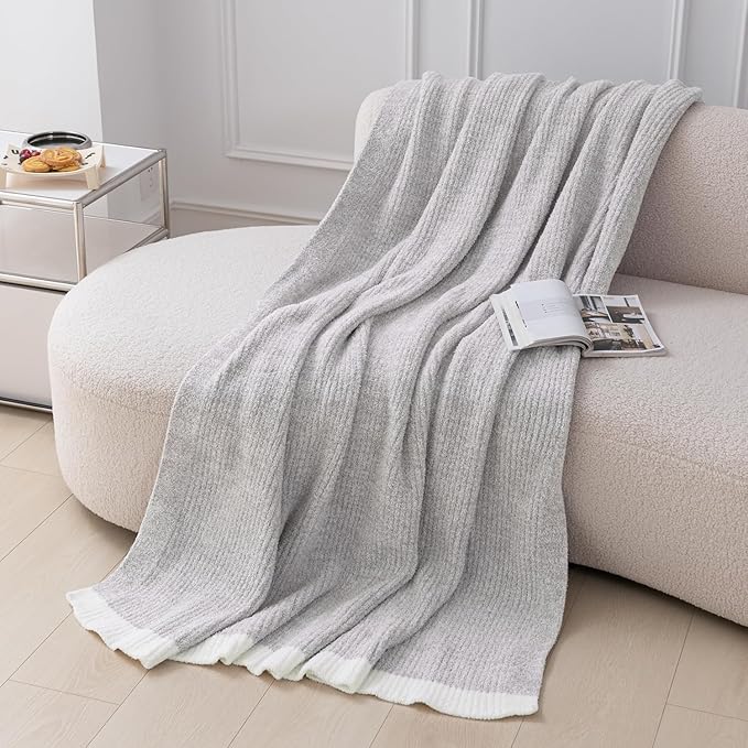 MH MYLUNE HOME Ultra Soft Ribbed Throw Blanket for Couch 50x60 Inches Luxurious Super Cozy Fluffy Microfiber Blanket Plush Warm Reversible Throw Blankets for Sofa Bed - Gray 50 x 60 Inches