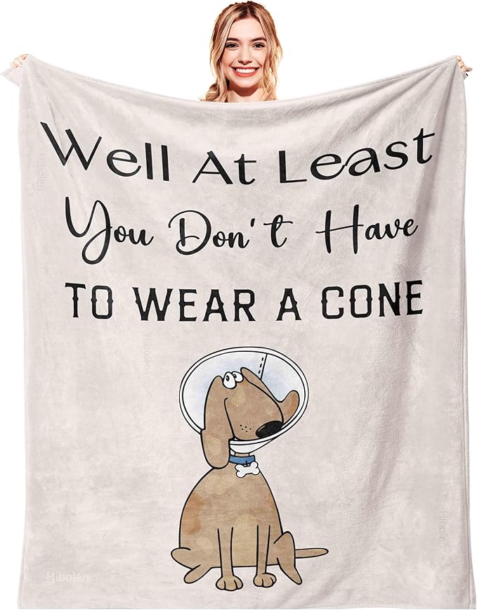 Get Well Gifts for Women/Men After Surgery, Sympathy Gift, Feel Better/Get Well Soon Gifts for Women, Surgery Recovery Gift for Men, at Least You Dont Have to Wear A Cone White Blanket 50"x60"