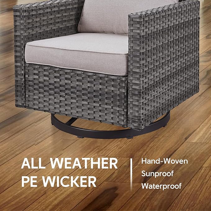 9 Piece Wicker Patio Furniture Set - Outdoor Swivel Rocker Chairs Set with Coffee Table, Rattan Chairs, 3 Seat Sofa & Ottomans, Patio Conversation Sets for Bcakyard Deck - Grey/Beige