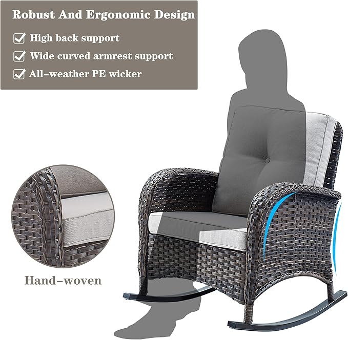 Belord Patio Rocking Chairs Furniture Set - 5 Piece Outdoor Wicker Furniture Sets with Ottomans, Small Patio Conversation Sets with Wicker Rocking Chairs Brown/Beige
