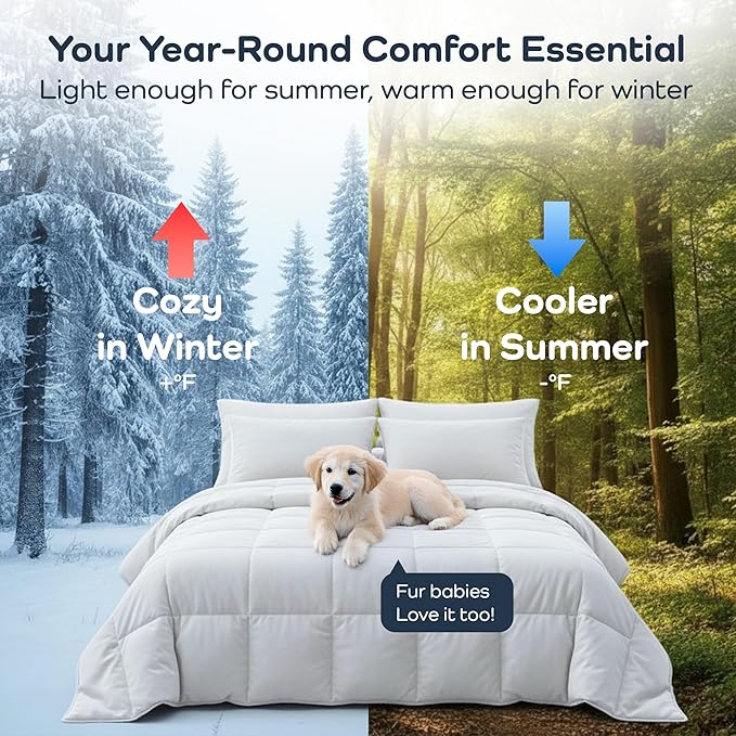 Olive + Crate Cooling Down Alternative Comforter - Hypoallergenic King Size Duvet Insert Lightweight - All Seasons Plush Design Bamboo Comforter - 100% Bamboo Viscose Outer Cover - White 102"x90"