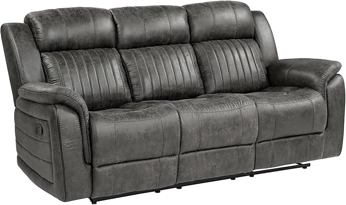Lexicon Recliner Living Room Set, Home Theater Seating, Manual Polished Microfiber Upholstery Sofas, RV Couch Including Double Recliner Sofa and Loveseat, 2-Piece Set, Brownish Gray