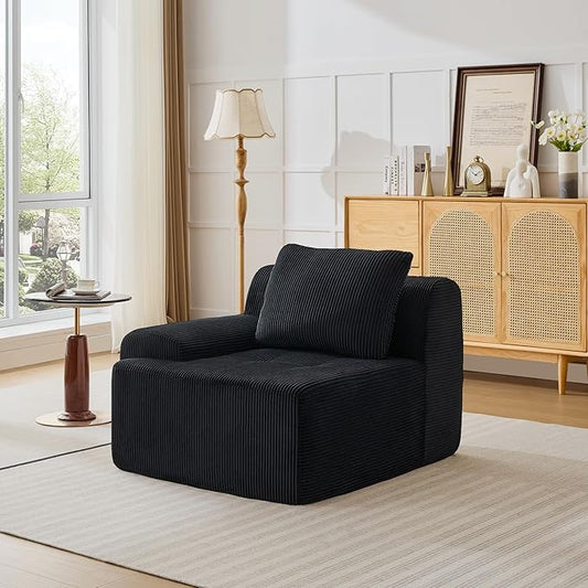 Modular Sectional Sofa, Boneless Couches for Living Room, Corduroy Couch, Big Comfy Couch, Modular Cloud Sofa with Deep Seat (Black, 1 Piece-Left Armchair)