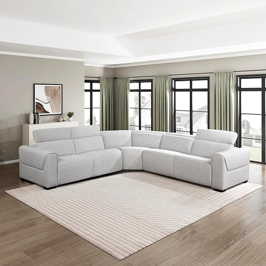 Lexicon Power Reclining Sectional Couches for Living Room-Modular Sectional Sofa, Wall Hugger, 3 Recliner Seats, Power Headrests, Charging Ports, 5 Seater Couch, Chenille Cloud