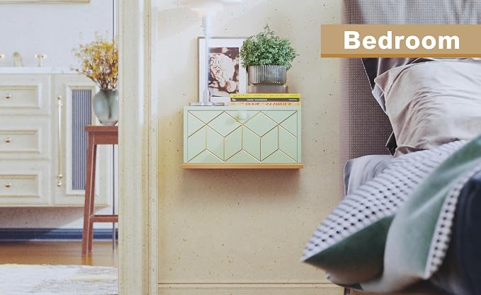 HLR Floating Night Stand, Small Nightstand with Flap Door, Morden Wall Mounted Floating Nightstand for Bedrooms,Green - Image 7