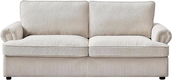 Reversible Sleeper Sofa Bed with Comfortable Memory Foam Mattress, Convertible Corduroy Full Size Pull Out Couch for Living Room, Space Saving Furniture, 76" Wide, Rounded Arms, Ivory