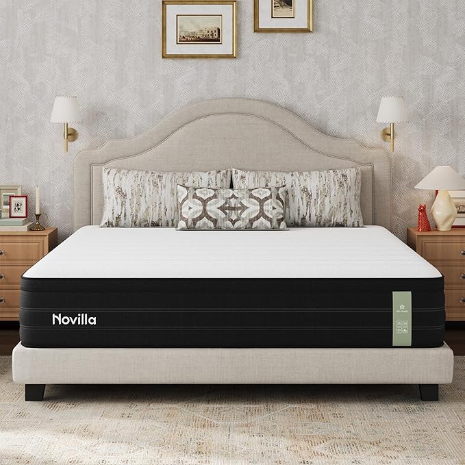 Novilla King Mattress, 12 Inch Cooling Hybrid King Size Mattress with Upgraded Individual Coils & Gel Memory Foam, Enhanced Support, Reinforced Edge, Motion Isolation, Pressure Relief, CertiPUR-US