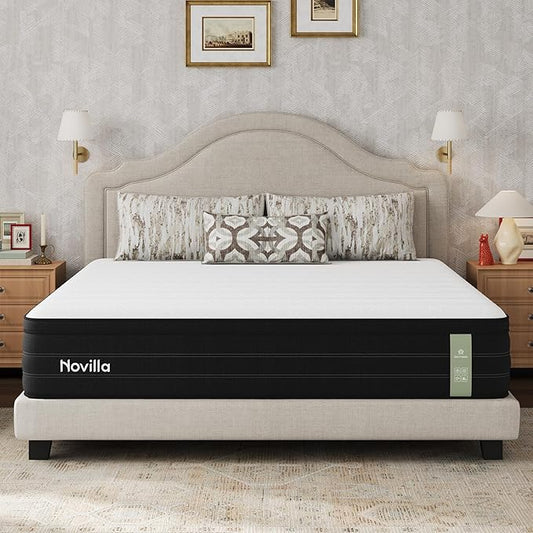 Novilla King Mattress in a Box, 10 Inch Cooling King Hybrid Mattress, Upgraded Individual Coils & Gel Memory Foam, Enhanced Support, Reinforced Edge, Motion Isolation, Pressure Relief, CertiPUR-US