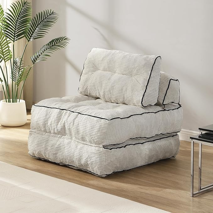 Ball & Cast Folding Sofa Bed, Futon Couch Bed with Pillow and Backrest, Convertible Sleeper Chair Comfy Floor Sofa for Living Room Bedroom, Beige
