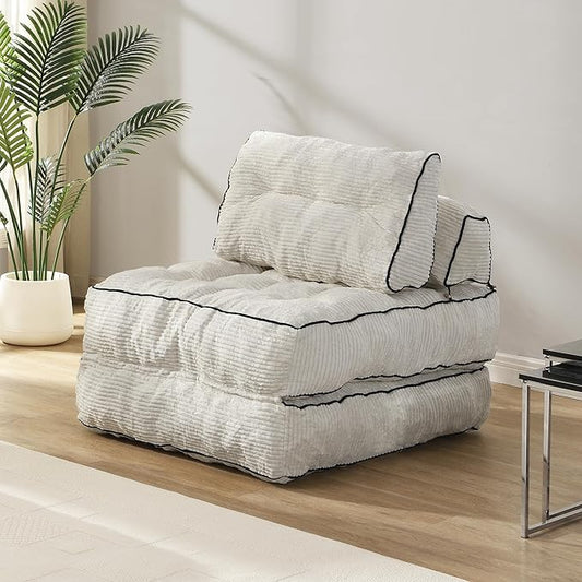 Ball & Cast Folding Sofa Bed, Futon Couch Bed with Pillow and Backrest, Convertible Sleeper Chair Comfy Floor Sofa for Living Room Bedroom, Beige