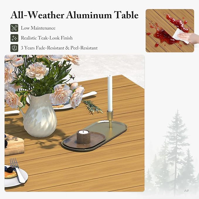 PURPLE LEAF 7 Pieces Patio Dining Set with Waterproof Furniture Cover Rectangular Table and Chairs Set for Garden Deck Aluminum Frame Backyard Kitchen Set, Cushions and Pillows Included Teak - Image 3