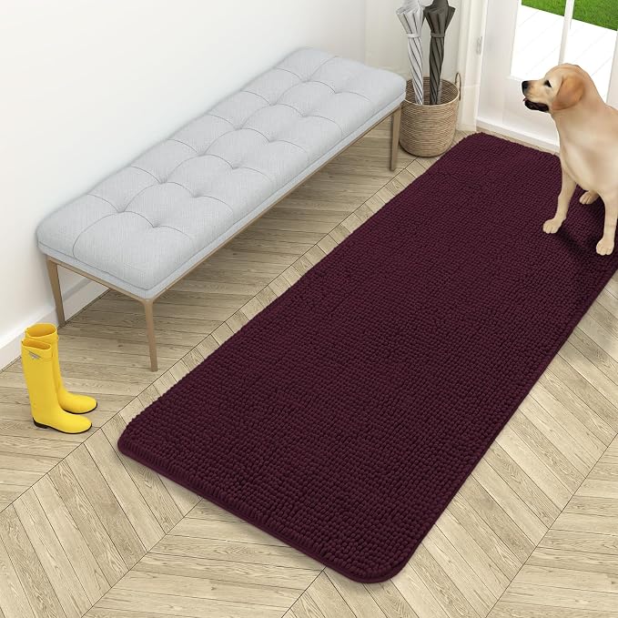 OLANLY Dog Door Mat for Muddy Paws 54x24, Absorbs Moisture and Dirt, Absorbent Non-Slip Washable Doormat, Quick Dry Chenille Mud Mat for Dogs, Entry Indoor Entryway Carpet for Inside Floor, Russet by OLANLY