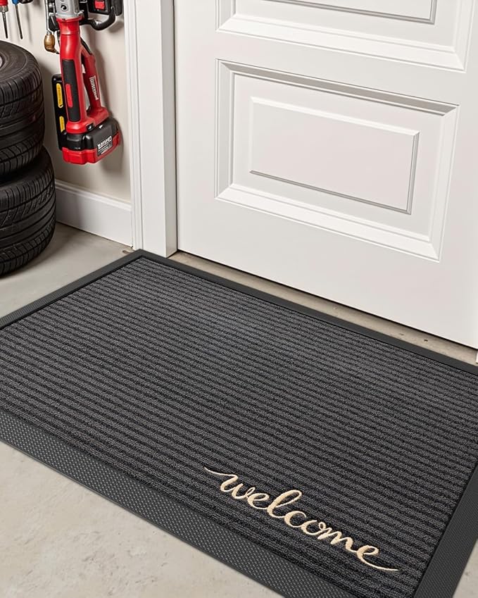 DEXI Front Door Mat Outside Entrance, 2x3 ft Rubber Entry Doormat Heavy Duty, Non Slip Welcome Mats for Inside House Floor Entryway Exterior Patio, Welcome Grey - Image 9
