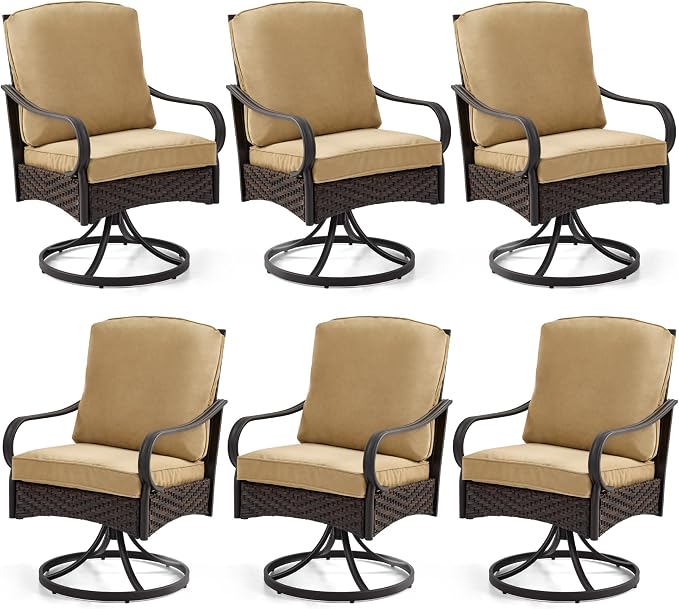 EROMMY Patio Swivel Chairs Set of 6, Outdoor Swivel Chairs with Cushion, Patio Dining Chairs for Garden, Patio, Backyard and Balcony, Khaki by EROMMY