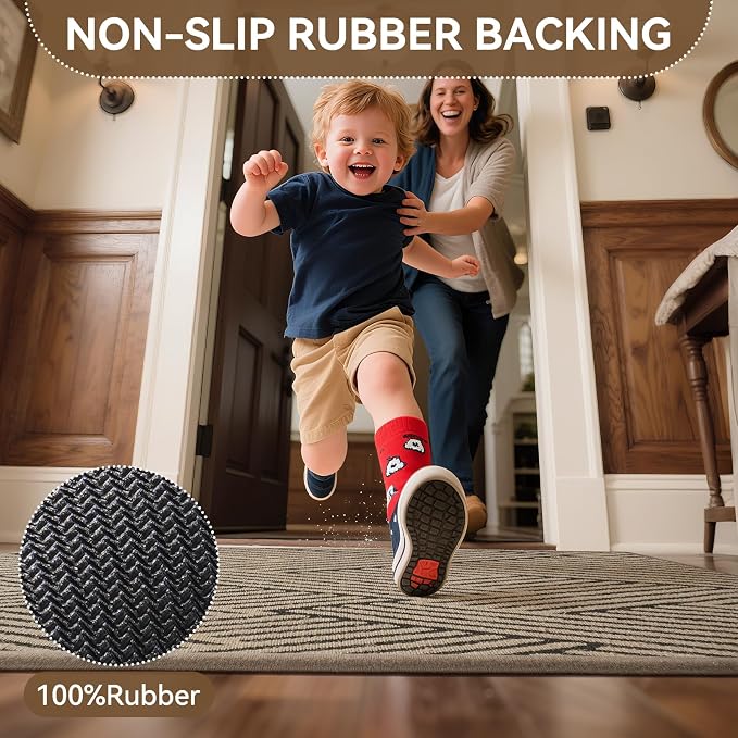Door Mat Indoor Outside Entrance 17"x30", Low-Profile Non Slip Outdoor Inside Doormat Entryway Mat, Dirt Resistant Absorbent Front Porch Welcome Entry Mats, Washable Easy Clean, Brown - Image 6