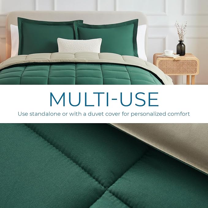 Nestl 3 Piece Quilted Down Alternative Comforter Queen Size with 2 Pillow Shams, All Season Green/Light Green Duvet Inserts with Corner Tabs