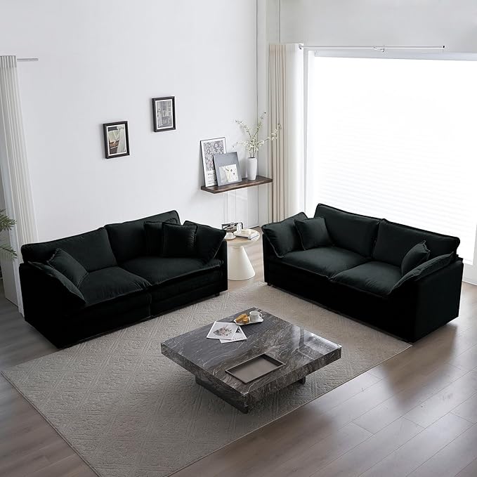 ERYE 2 PCS Oversized Living Room Sofa Sets Include Two Spacious Loveseats for 4-6 Persons, Modern Deep Seat Modular Cushions Sofa&Couch w/8 Pillows for Home,Apartment,Office