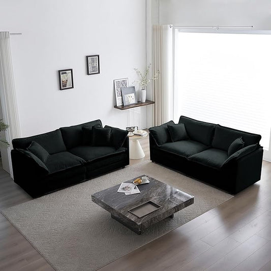 ERYE 2 PCS Oversized Living Room Sofa Sets Include Two Spacious Loveseats for 4-6 Persons, Modern Deep Seat Modular Cushions Sofa&Couch w/8 Pillows for Home,Apartment,Office