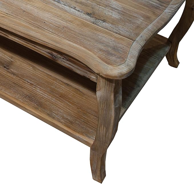 Alaterre Furniture Austerity 42-Inch Rustic Coffee Table with Open Shelf, Curved Legs, and Scalloped Edge - Easy Assembly Reclaimed Wood Living Room Table - Farmhouse Furniture (Driftwood Finish)