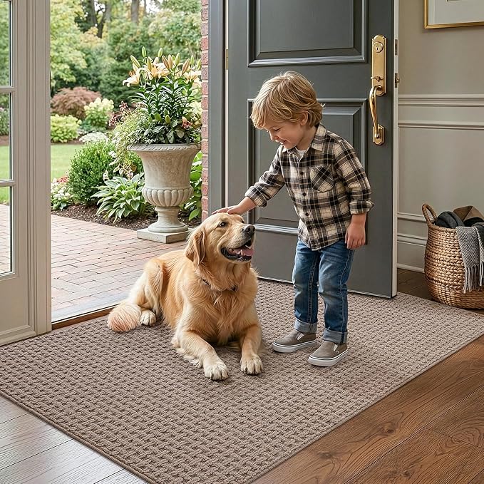 LUMI Washable Door Mat Indoor Entrance 36x60, Dirt Trapper Front Door Mats with Absorbent Interior and Non-Slip Rubber Backing, Entryway Doormat, Beige - Image 3
