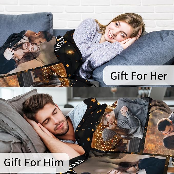 ROMANDY Ships Next Day Custom Blanket with Picture Customized Banket Personalized Throw Blankets Customizable Photo Blankets Customize Gifts for Mom Dad Girlfriend Boyfriend Wife Husband Her Him