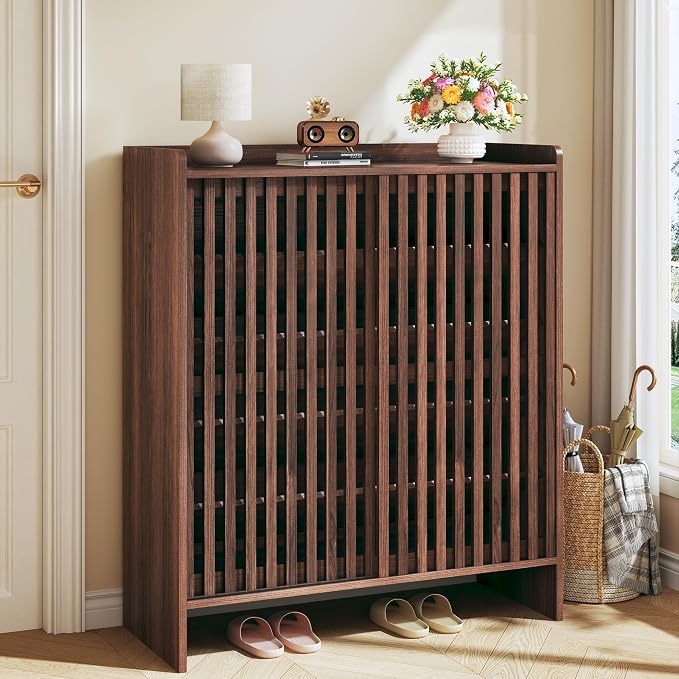 HUAHUU 5-Tier Shoe Cabinet with Sliding Shutter Doors, Wooden Shoe Storage Cabinet with Adjustable Shelf, Modern Freestanding Shoe Organizer Cabinet for Entryway, Hallway by HUAHUU